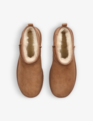 Ugg Classic Ultra Mini Low Heels Ankle Boots In Leather Color Suede In Tan