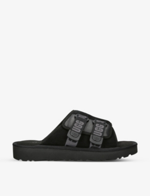 UGG UGG MENS BLACK GOLDENCOAST SHEARLING-LINED SUEDE SLIDERS,65469799