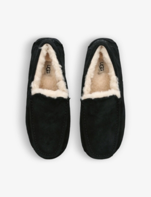 Ugg Ascot 1101110-blk Moccasin Mens Us 7 Black Suede Wool Slip On Slipper Dwa626 In Black