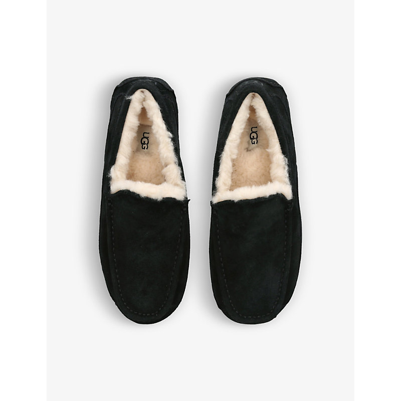 Shop Ugg Ascot Logo-embroidered Suede Slippers In Black