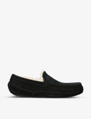 Shop Ugg Men's Black Ascot Logo-embroidered Suede Slippers