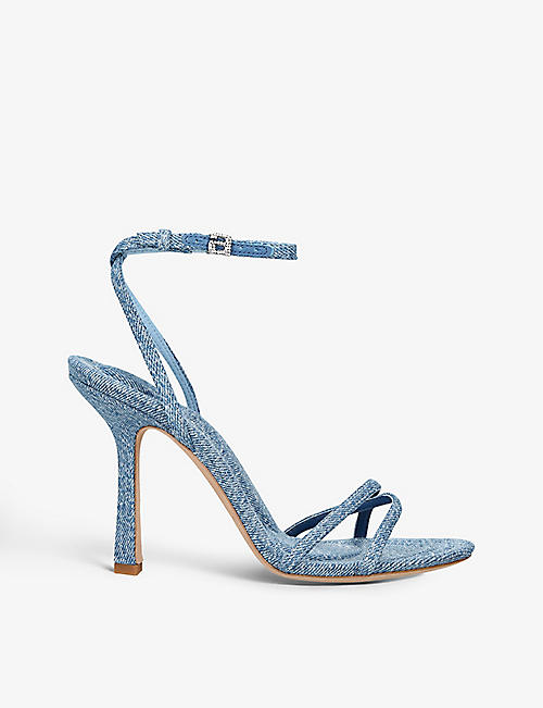 ALEXANDER WANG: Dahlia crossover-strap denim heeled sandals