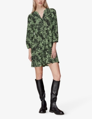 Shop Whistles Women's Floral-print V-neck Woven Mini Dress In Black/green