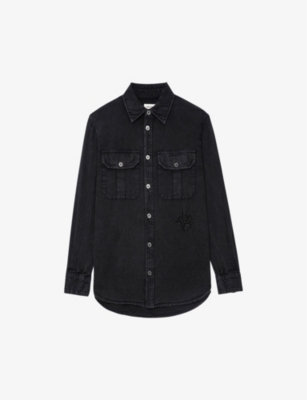 Zadig & Voltaire Teros Hemd Mit Logo-stickerei In Grey Denim