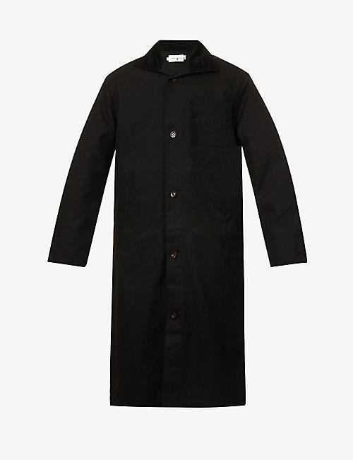 HONOR THE GIFT: Brand-embroidered corduroy-collar relaxed-fit cotton-canvas trench coat