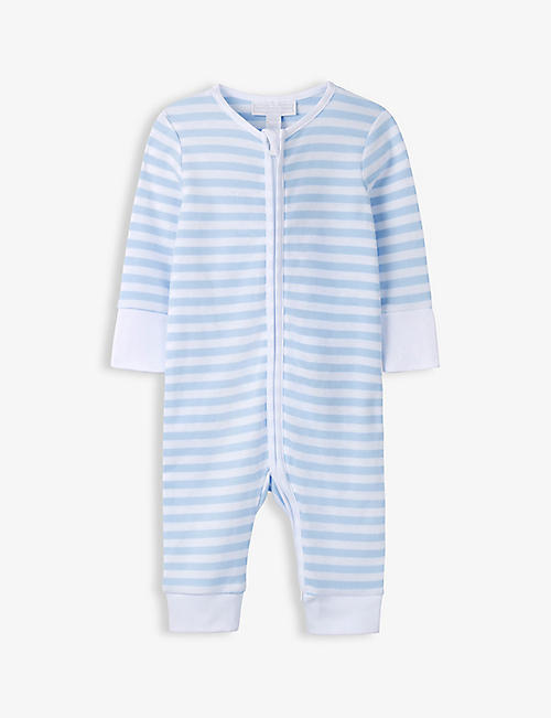 THE LITTLE WHITE COMPANY: Stripe zip-up cotton sleepsuit newborn 0-24 months
