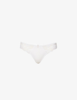 Aubade Womens Blanc Lovessence Floral-embroidered Stretch-woven Thong