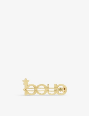 Shop Gucci Women's Yellow Gold Logo Crystal-embellished Brass Hair Clip