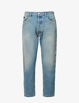 PRADA: Brand-plaque cropped tapered-leg jeans