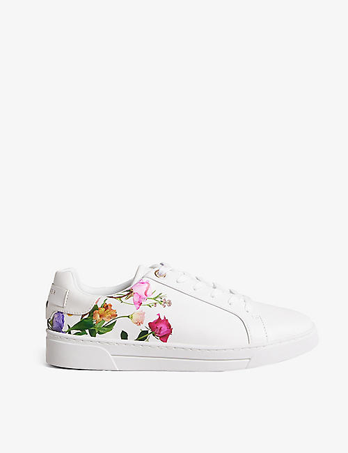 TED BAKER: Artel floral-print leather low-top trainers