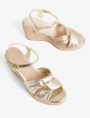 Shop Ted Baker Women's Gold Carda Knotted-strap Wedge Leather Espadrille Sandals