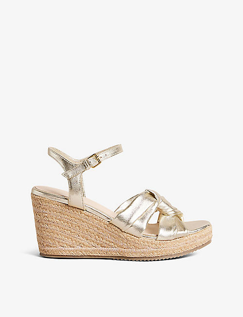 TED BAKER: Carda knotted-strap wedge leather espadrille sandals