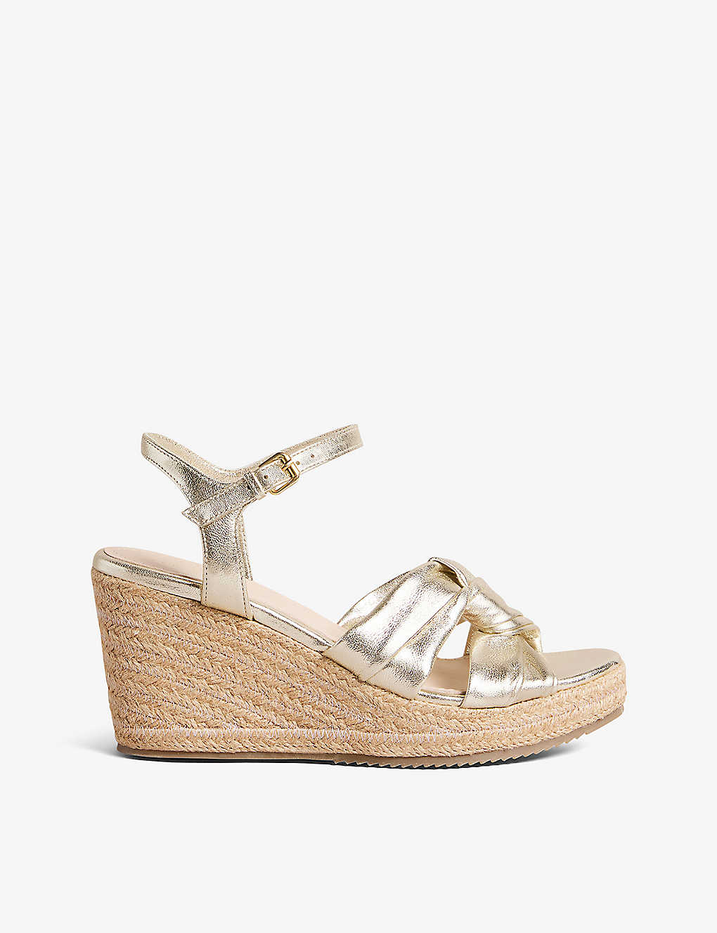 Ted Baker Womens Gold Carda Knotted-strap Wedge Leather Espadrille Sandals