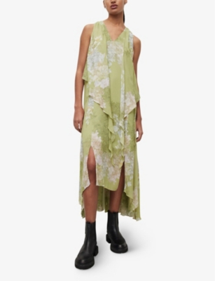 Shop Allsaints Women's Spring Green Venetia Floral-print Woven Maxi Dress