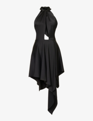 Stella Mccartney Cutout Asymmetric Seersucker Halterneck Mini Dress In Black