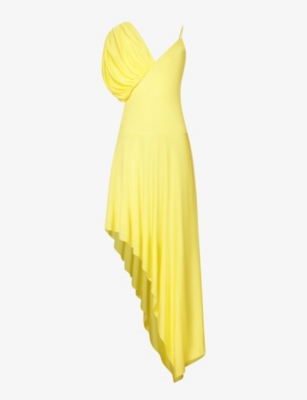 STELLA MCCARTNEY STELLA MCCARTNEY WOMENS LEMON ASYMMETRIC RUFFLE-TRIM WOVEN MINI DRESS,65489872