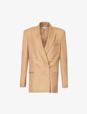 STELLA MCCARTNEY STELLA MCCARTNEY WOMENS CARAMEL DOUBLE-BREASTED PEAK-LAPEL OVERSIZED-FIT WOVEN JACKET,65491417