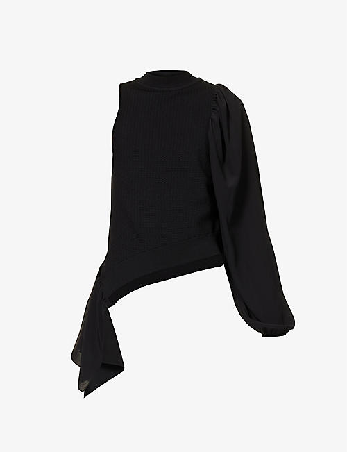 STELLA MCCARTNEY: One-sleeve draped-panel knitted top