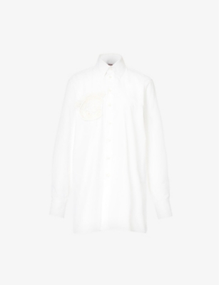 Stella Mccartney Crochet-patch Long-sleeve Shirt In Pure White