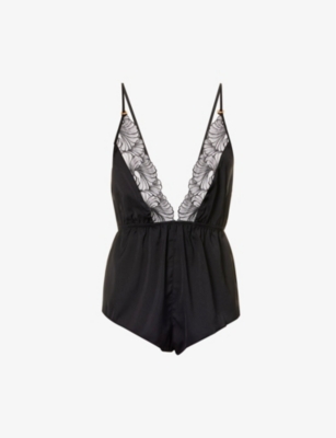 BLUEBELLA: Romee floral-embroidered satin teddy