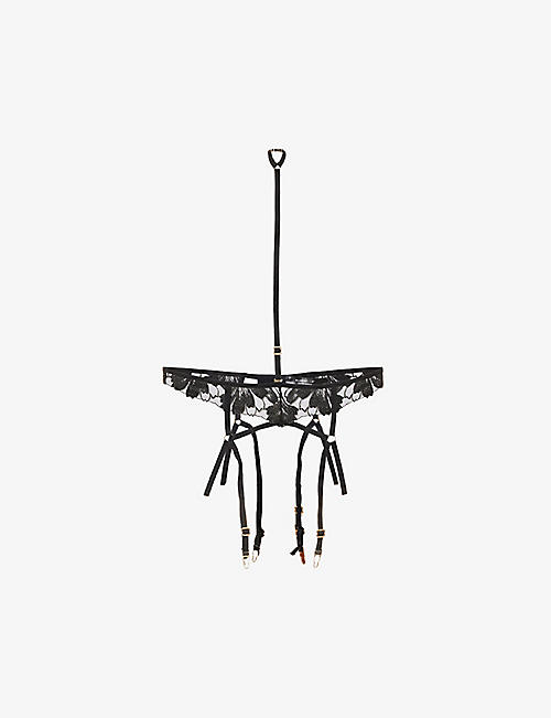 BLUEBELLA: Colette mid-rise lace-embroidered suspender harness