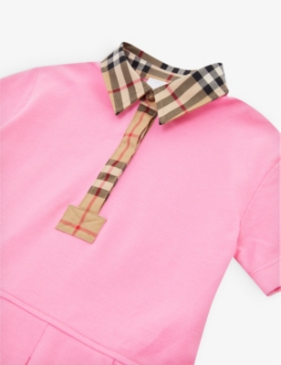 Shop Burberry Bubblegum Pink Checked Cotton-piqué Mini Dress 6 Months-2 Years