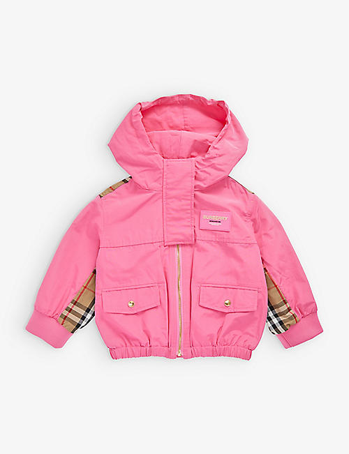 BURBERRY: Marina checked-panel hooded shell jacket 6-24 months