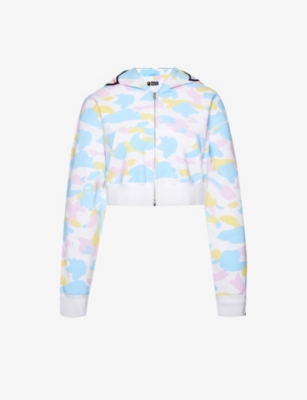 A BATHING APE: Camouflage-print brand-appliqué cropped boxy-fit cotton-jersey hoody