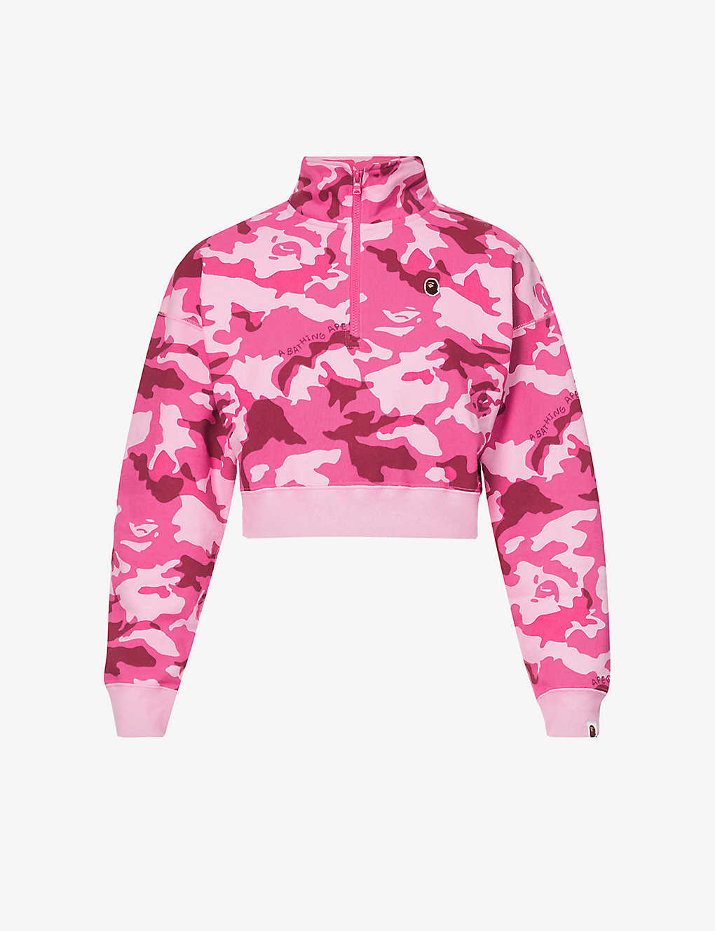 A Bathing Ape Womens Pink Woodland Camo Cropped Cotton-jersey Sweatshirt