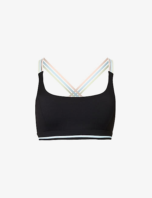 LORNA JANE: Pastel scoop-neck brand-patch stretch-recycled nylon sports bra