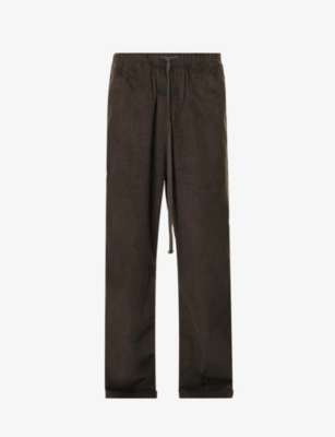 Essentials Relaxed-fit Wide-leg Cotton-corduroy Trousers In Off-black