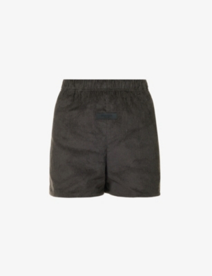 Essentials Relaxed-fit Cotton-corduroy Shorts In Off-black