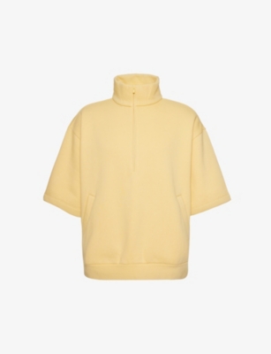 Essentials Fog X  Mens Light Tuscan  Half-zip Short-sleeved Relaxed-fit Cotton-blend Sweats
