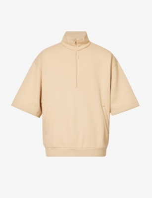 Essentials Fog X  Mens Sand  Half-zip Short-sleeved Relaxed-fit Cotton-blend Sweatshirt In Sand