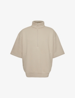 Essentials Fog X  Mens Seal  Half-zip Short-sleeved Relaxed-fit Cotton-blend Sweatshirt