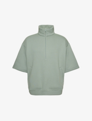 Essentials Fog X  Mens Sycamore  Half-zip Short-sleeved Relaxed-fit Cotton-blend Sweatshirt