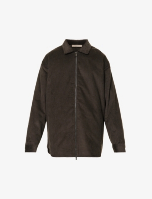 Essentials Spread-collar Relaxed-fit Cotton-corduroy Jacket In Off-black