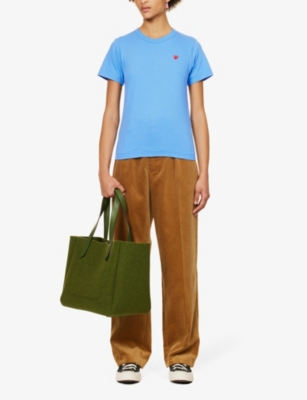 Comme Des Garçons Play Cotton Embroidered-logo T-shirt In Blue