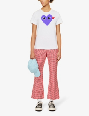 Shop Comme Des Garçons Play Comme Des Garcons Play Women's Purple Heart-appliqué Slim-fit Cotton-jersey Top
