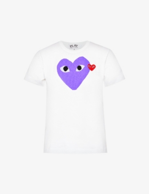 Shop Comme Des Garçons Play Comme Des Garcons Play Women's Purple Heart-appliqué Slim-fit Cotton-jersey Top