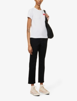 Comme Des Garçons Play White Red Heart Short Sleeve T-shirt In White