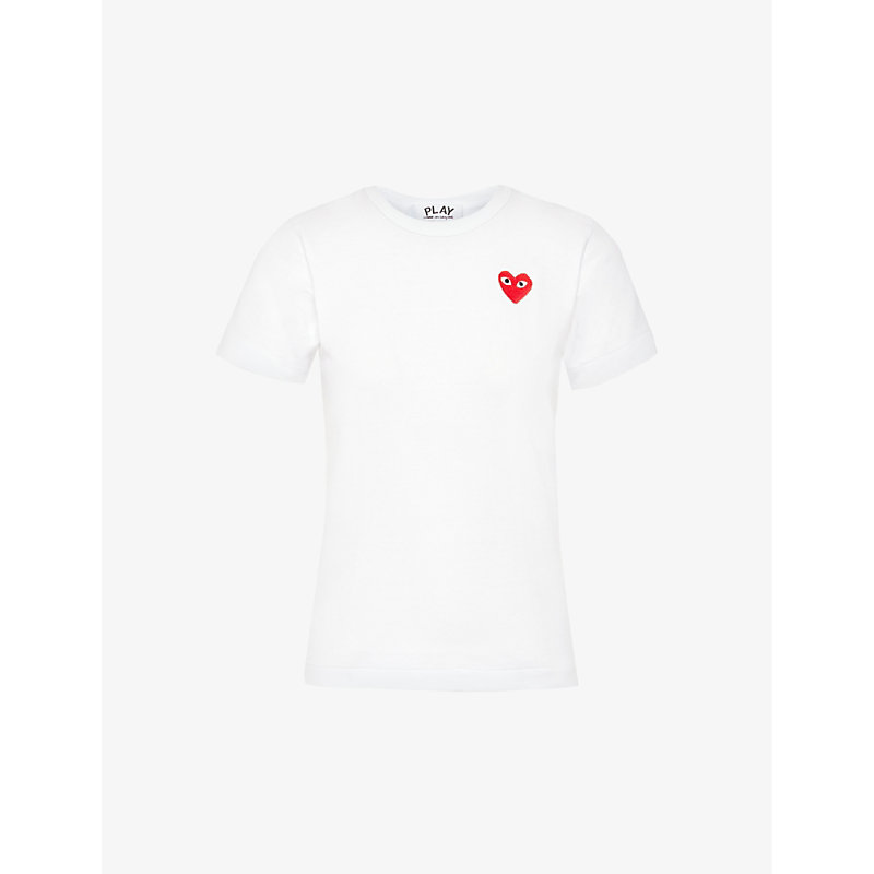 Shop Comme Des Garçons Play Comme Des Garcons Play Womens White Heart-appliqué Slim-fit Cotton-jersey Top