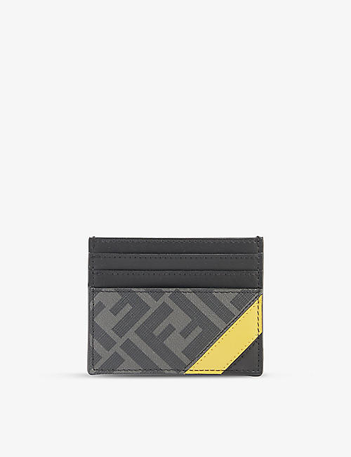 FENDI: Monogram-print contrast-panel woven and leather card holder