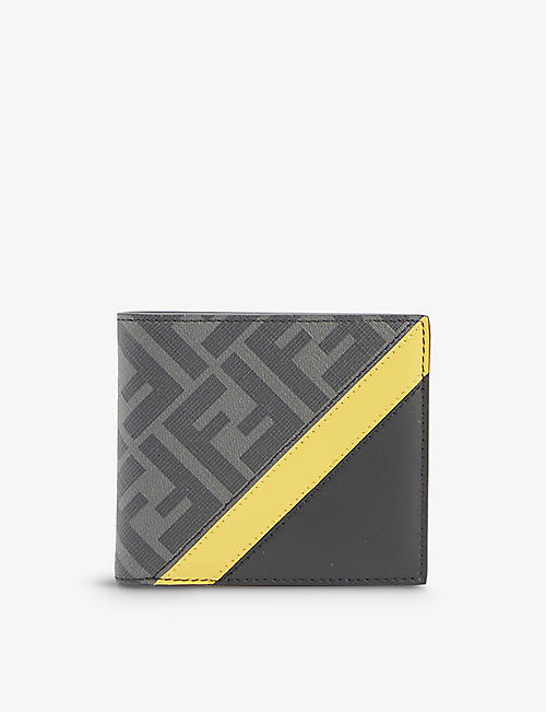 FENDI: Monogram-print contrast-panel woven and leather wallet