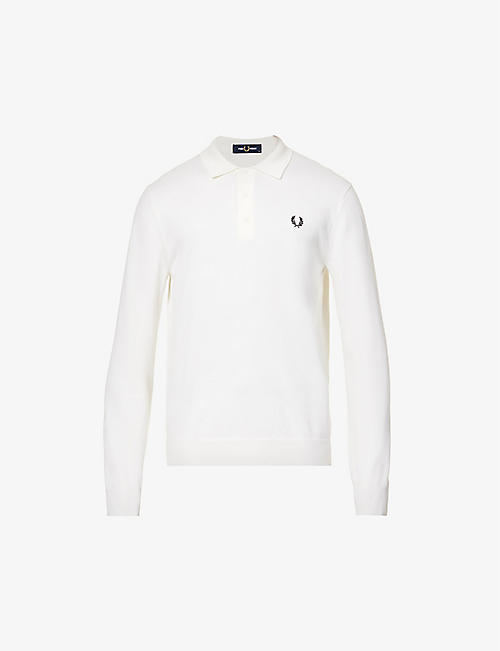 FRED PERRY: Brand-embroidered long-sleeved regular-fit wool and cotton-blend polo shirt