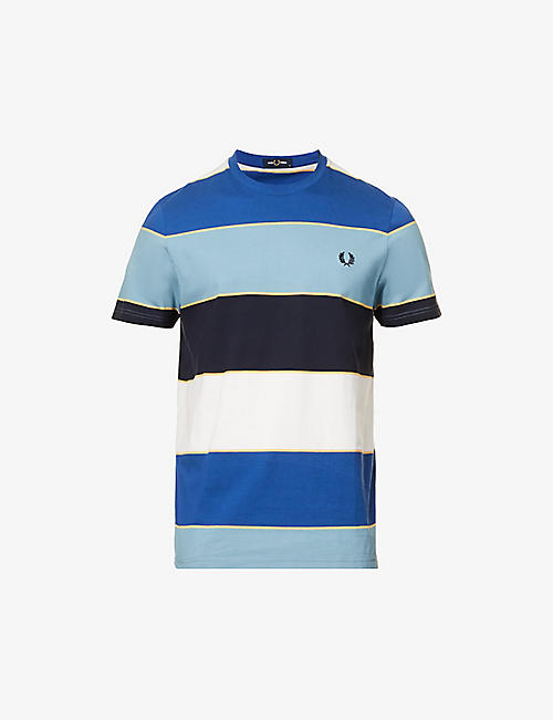 FRED PERRY: Striped brand-embroidered cotton-jersey T-shirt