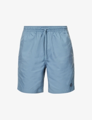 Fred Perry Mens Ash Blue Classic Logo-embroidered Swim Shorts