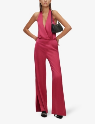 Shop Hugo Women's Medium Pink Halterneck Sleeveless Recycled Polyester-blend Jumpsuit