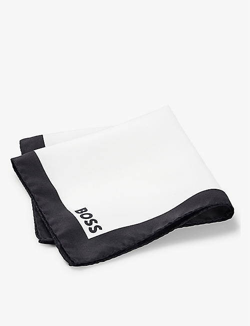 BOSS: Square-shape graphic-print cotton pocket square