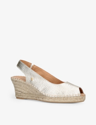 CARVELA COMFORT: Sharon logo-embellished metallic-leather wedge espadrilles